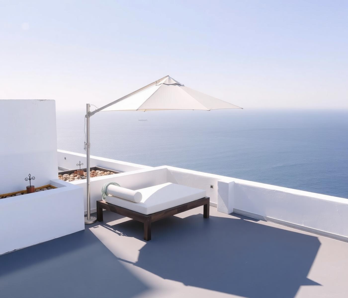 Rooftop terrace with daybed above the sea